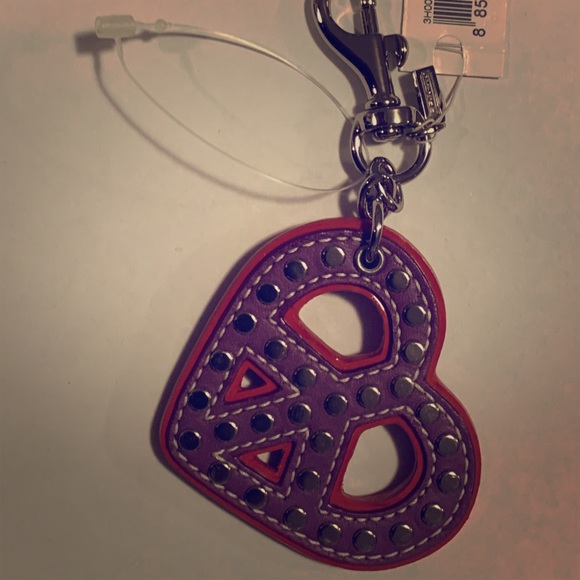 Purple Coach Leather Heart Peace Bag Charm